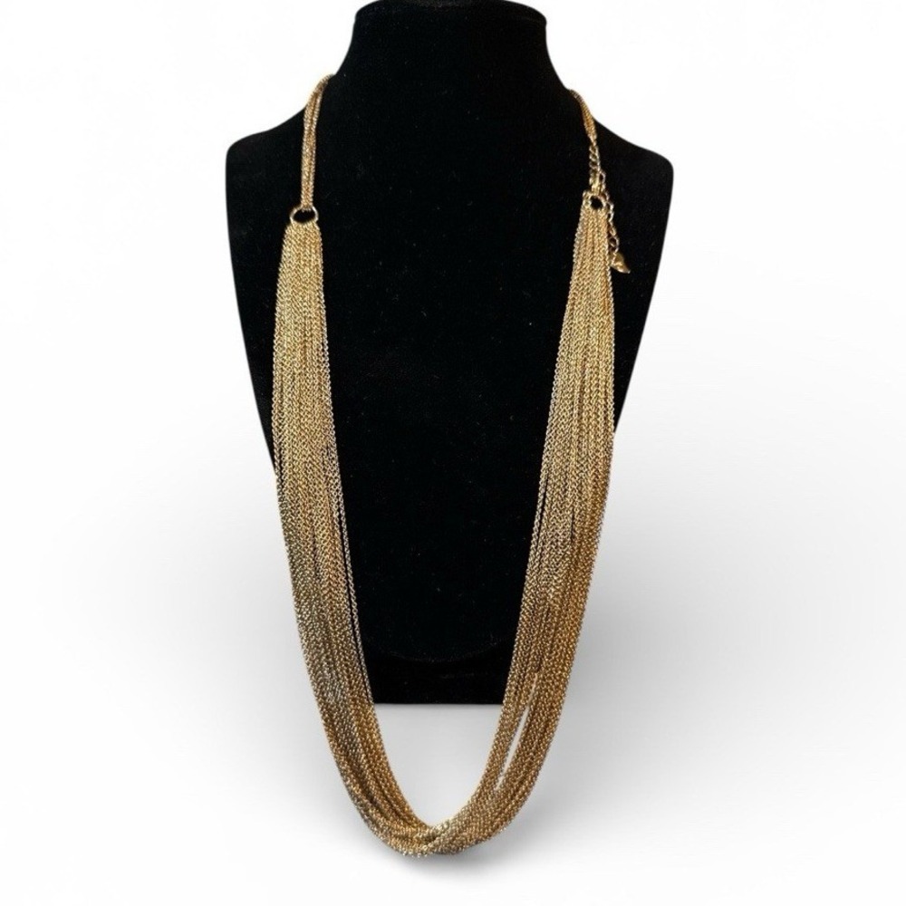 Womens Multi Strand Liquid Gold Chain Statement Necklace Layered Gold